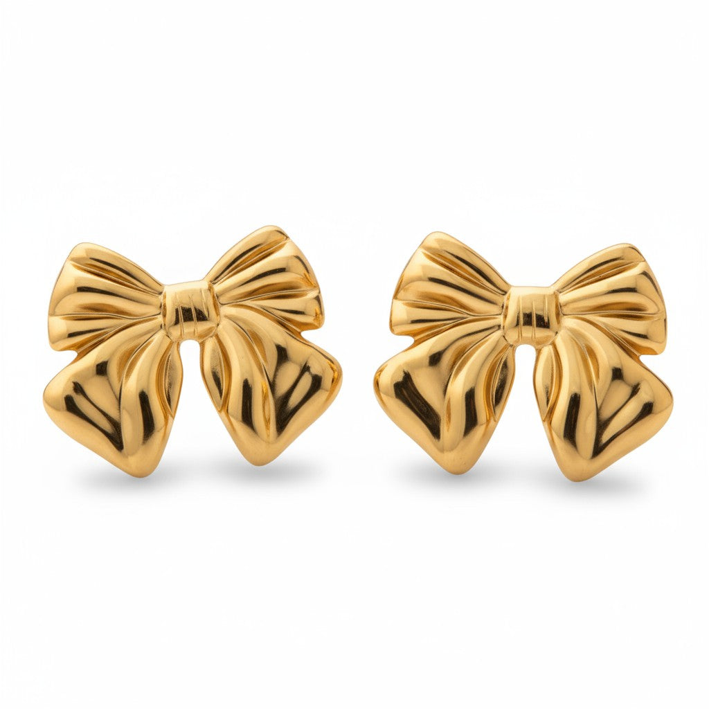 Ατσάλινα σκουλαρίκια φιόγκος χρυσό και ασημί – So Cute by Dimi χονδρική