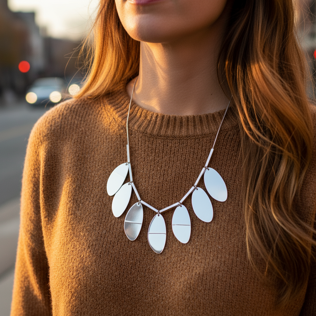 Ατσάλινο κολιέ με οβάλ μεταλλικά στοιχεία – So Cute Wholesale