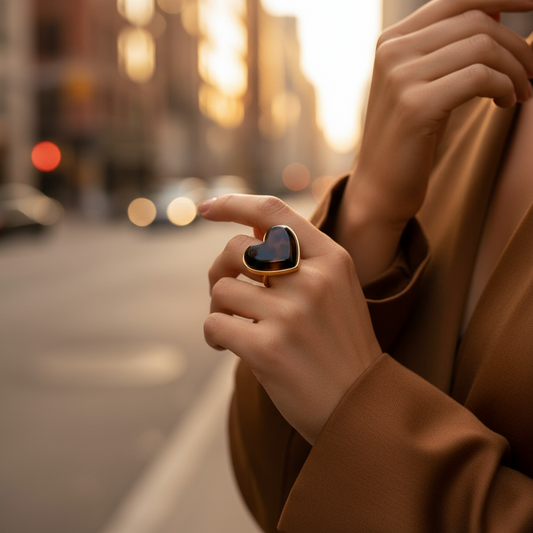 Tortoise Heart Ring – Ατσάλινο Δαχτυλίδι Καρδιά σε Καφέ Ταρταρούγα | So Cute by Dimi Χονδρική