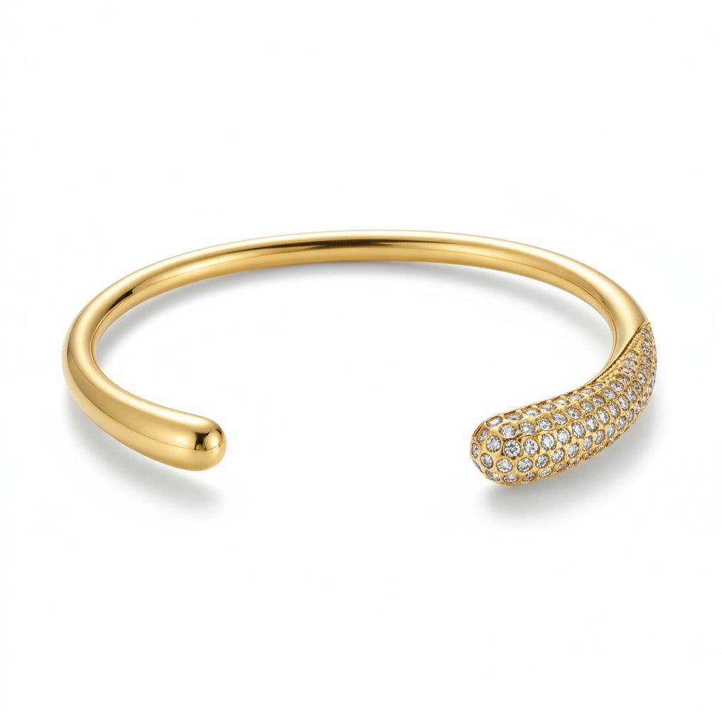 Βραχιόλι “Glow Curve” – Ατσάλινο cuff με ζιργκόν σε χρυσό ή ασημί | So Cute by Dimi Wholesale