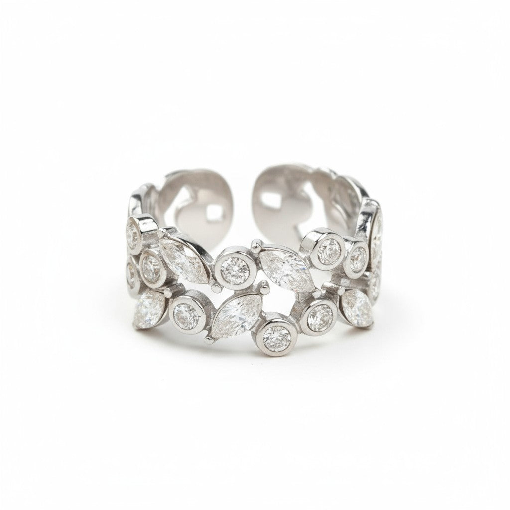 Ατσάλινο δαχτυλίδι με ζιργκόν σε οβάλ και δάκρυ σχέδιο – Crystal Cluster Ring| So Cute by Dimi