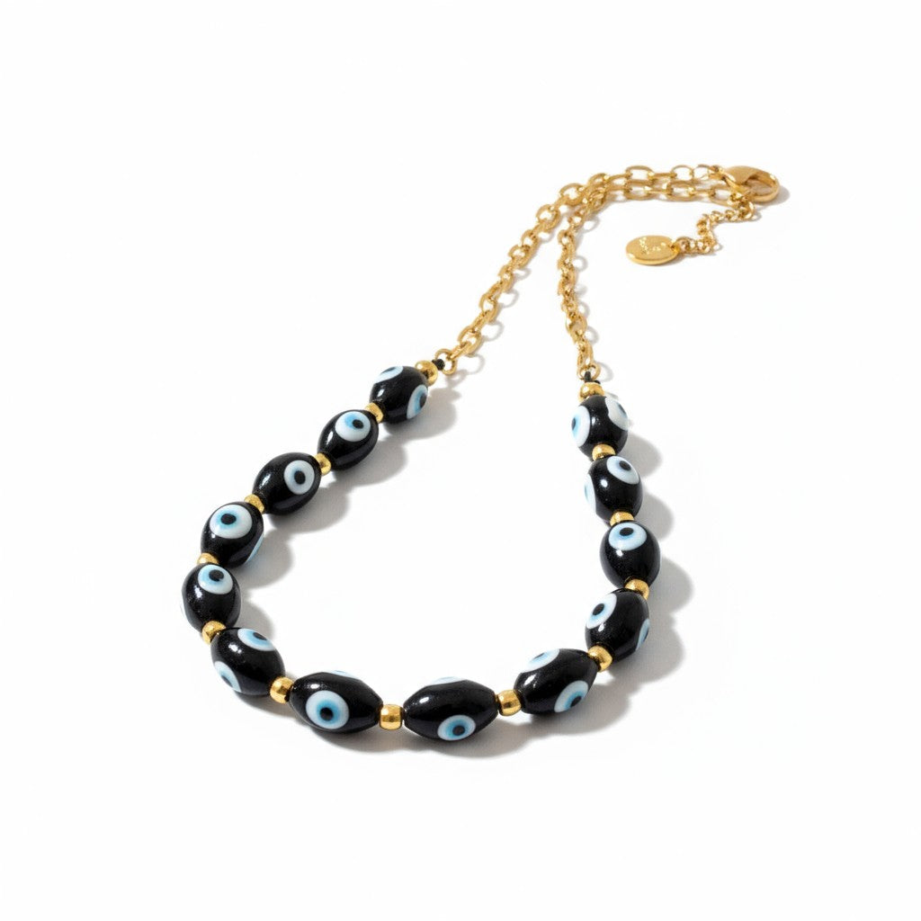 Χειροποίητο κολιέ με lampwork γυάλινες χάντρες μάτι – So Cute by Dimi Wholesale