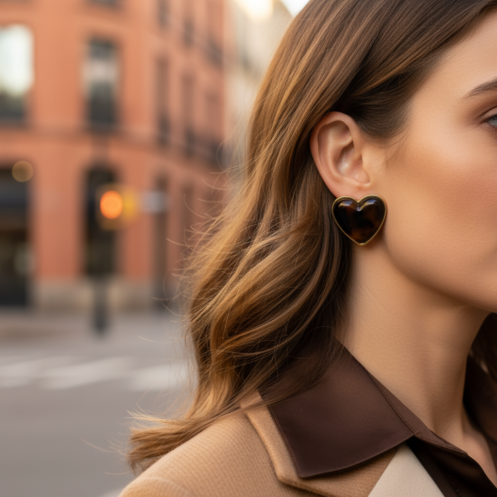 Tortoise Heart Earrings – Ατσάλινα Καρφωτά Καρδιές σε Καφέ Ταρταρούγα | So Cute by Dimi Χονδρική