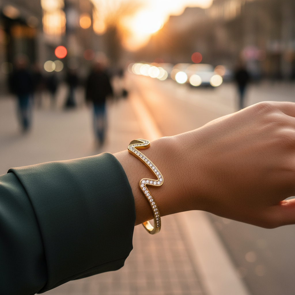 Ατσάλινο βραχιόλι με zigzag γραμμή και ζιργκόν – Crystal Zigzag Bangle So Cute by DImi Χονδρική