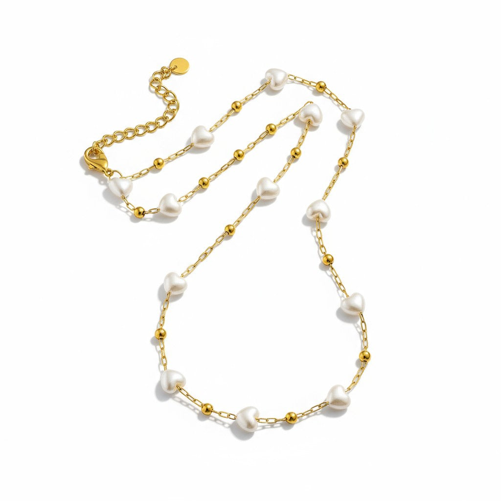 Pearl Hearts Necklace – Ατσάλινο Κολιέ με Καρδιές από Πέρλες | So Cute by Dimi Χονδρική