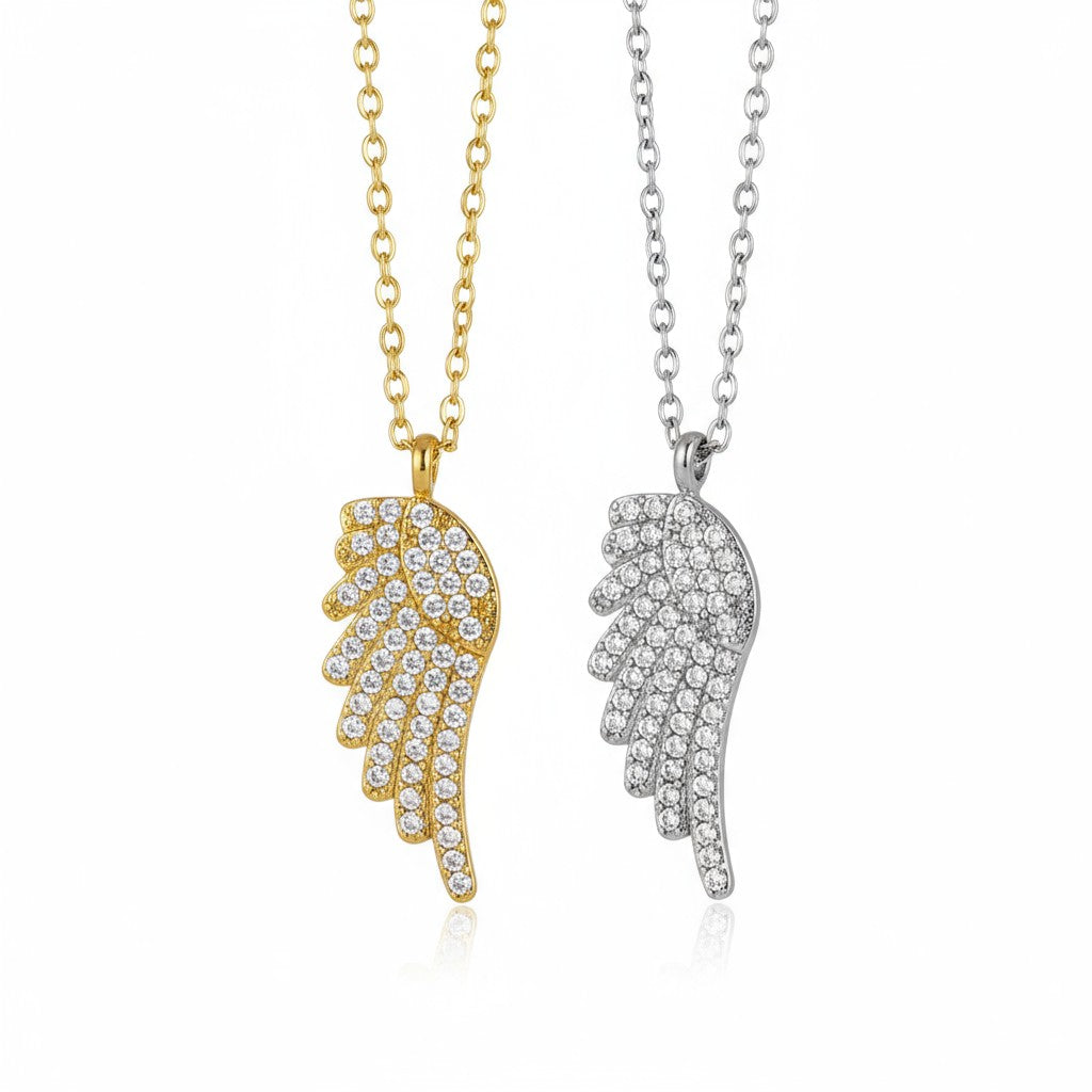 Crystal Angel Wing Necklace – Ατσάλινο Κολιέ με Φτερό & Ζιργκόν | So Cute by Dimi Χονδρική