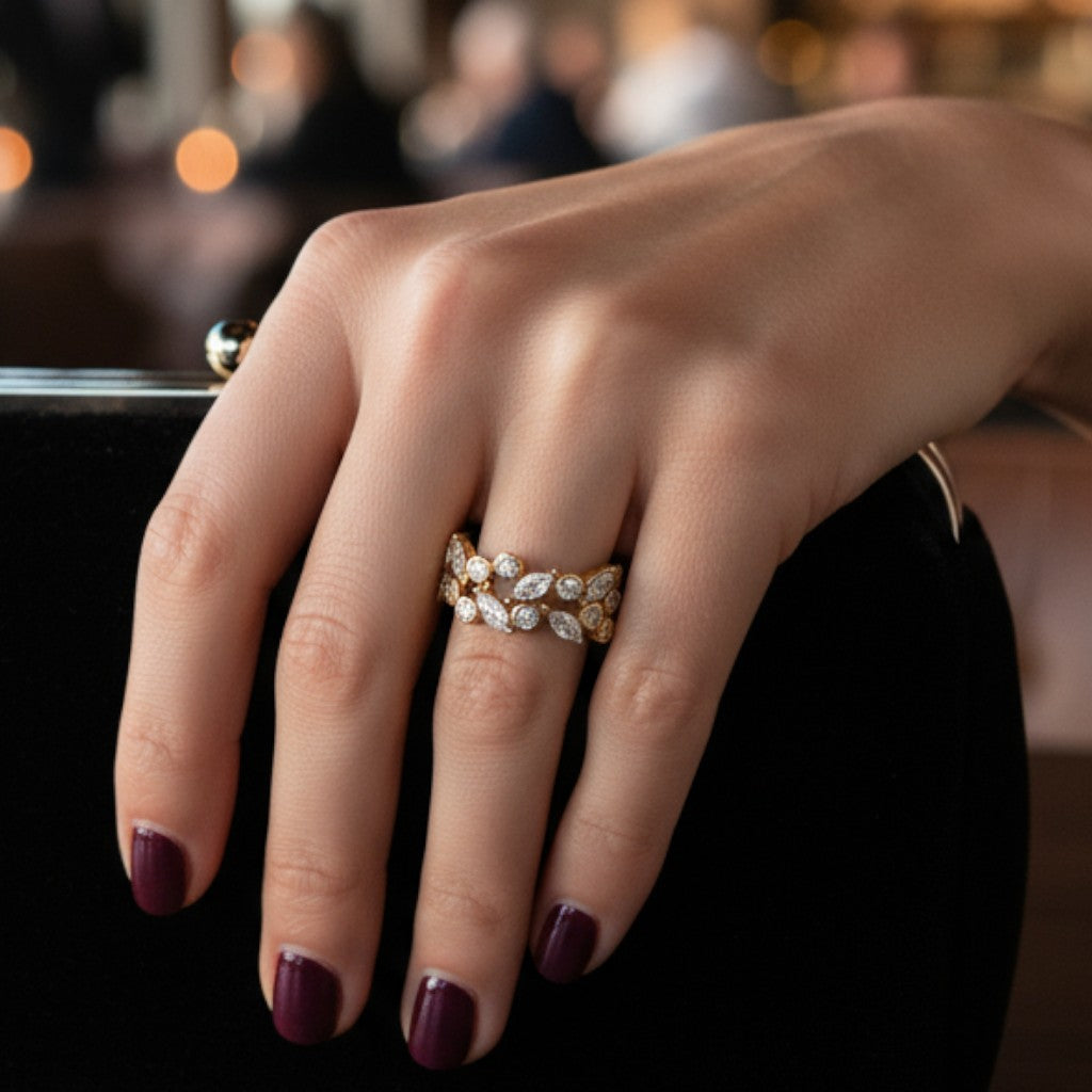 Ατσάλινο δαχτυλίδι με ζιργκόν σε οβάλ και δάκρυ σχέδιο – Crystal Cluster Ring| So Cute by Dimi