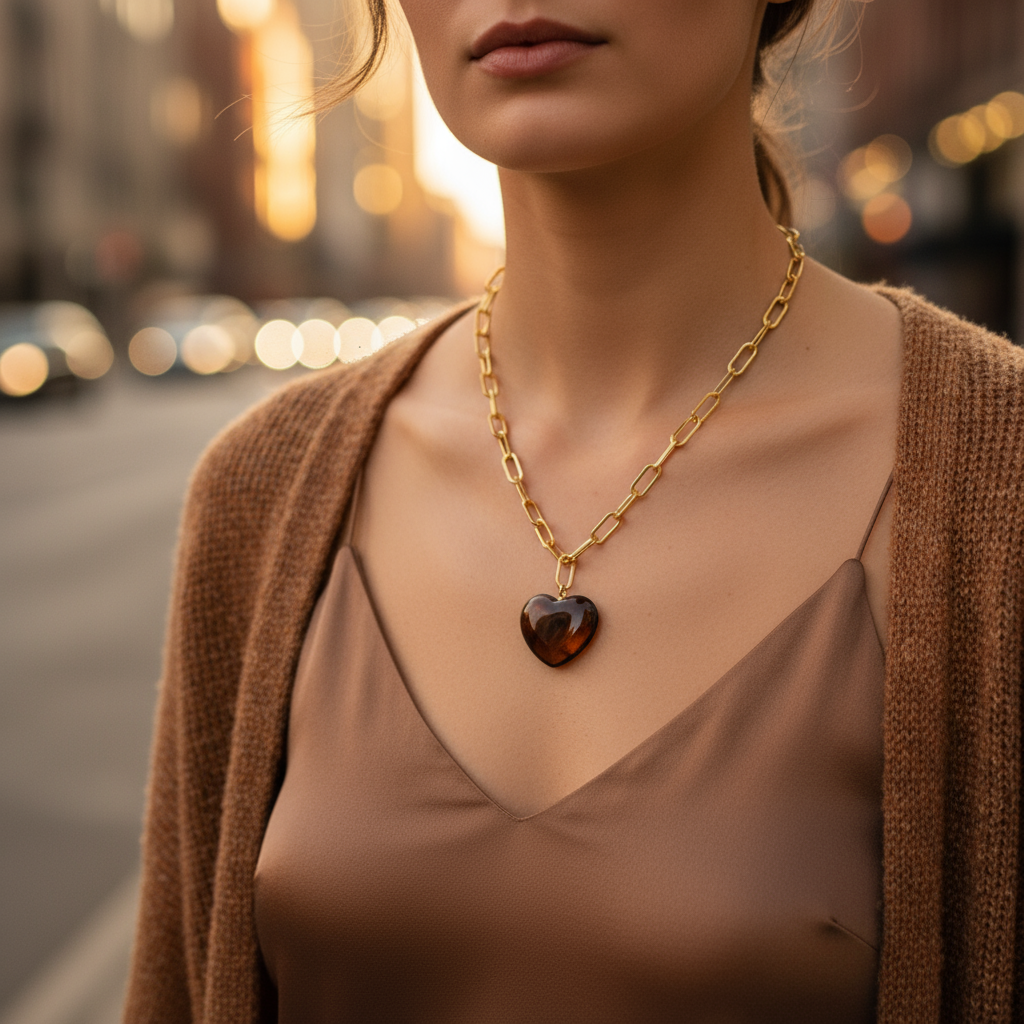 Κολιέ με χρυσή ατσάλινη αλυσίδα και καρδιά από ρητίνη – Amour Heart Necklace – So Cute by Dimi