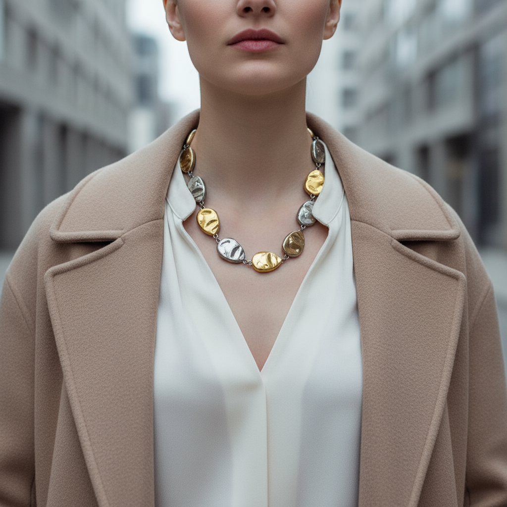 Ατσάλινο κολιέ με ανάγλυφες χάντρες σε χρυσό, ασημί & δίχρωμο. Άμεση αποστολή για επαγγελματίες So Cute by Dimi Wholesale ⚡