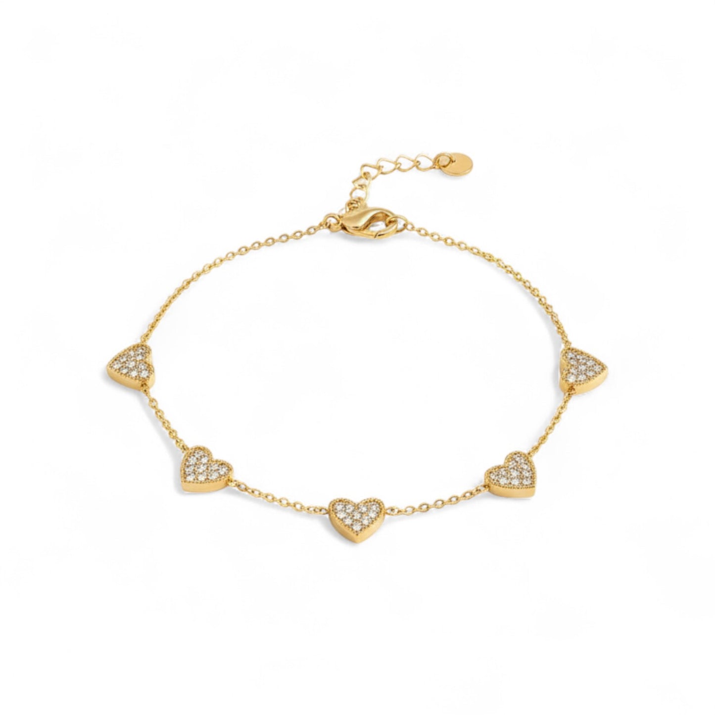 Ατσάλινο βραχιόλι με πέντε καρδιές και ζιργκόν – Crystal Hearts Bracelet – So Cute Wholesale