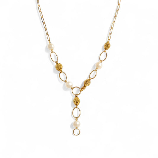 Elara Necklace – Ατσάλινο Κολιέ Τύπου Υ με Πέρλες | So Cute by Dimi Χονδρική