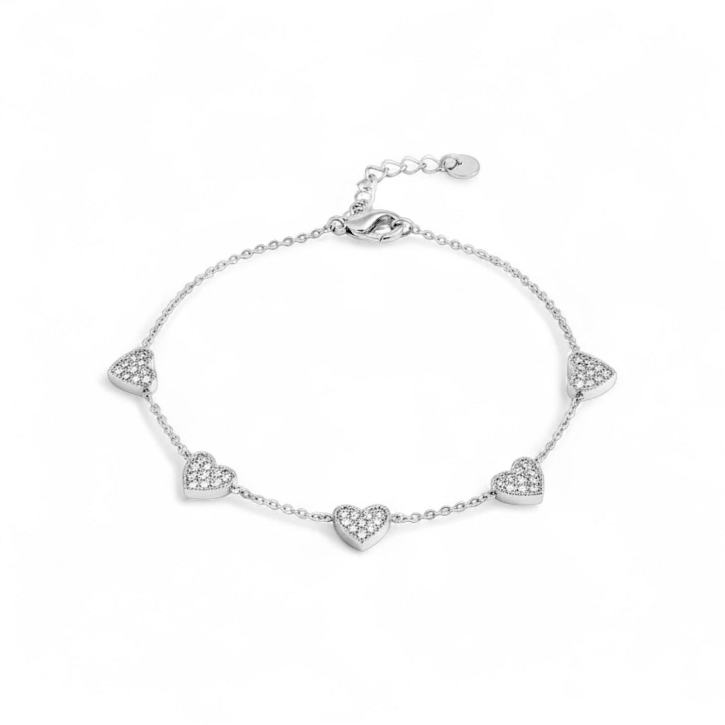 Ατσάλινο βραχιόλι με πέντε καρδιές και ζιργκόν – Crystal Hearts Bracelet – So Cute Wholesale