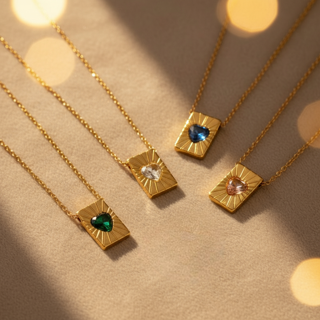 💎🕒 Heartbeam Necklace – Ατσάλινο Κολιέ με Καρδιά Ζιργκόν σε Πολυτελές Φινίρισμα