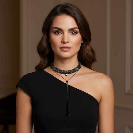 Βραδινό Y choker με κρυστάλλους σε ασημί ή μαύρο – Holiday Night Collection – So Cute by Dimi