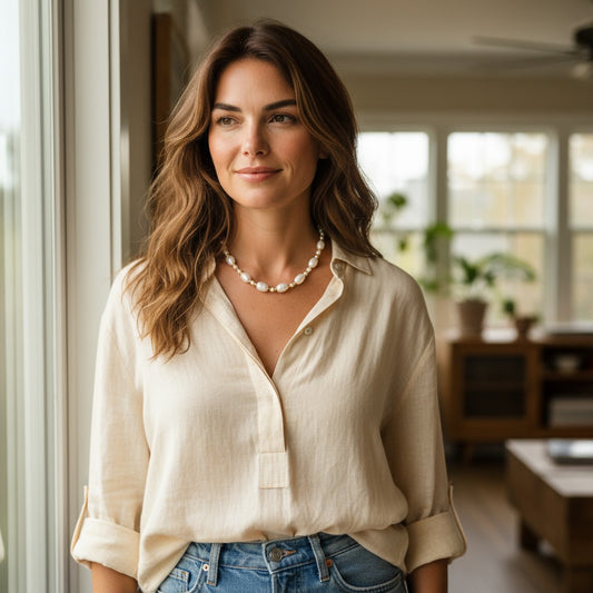 Χειροποίητο κολιέ με γυάλινες και ακανόνιστες πέρλες – So Cute by Dimi Wholesale