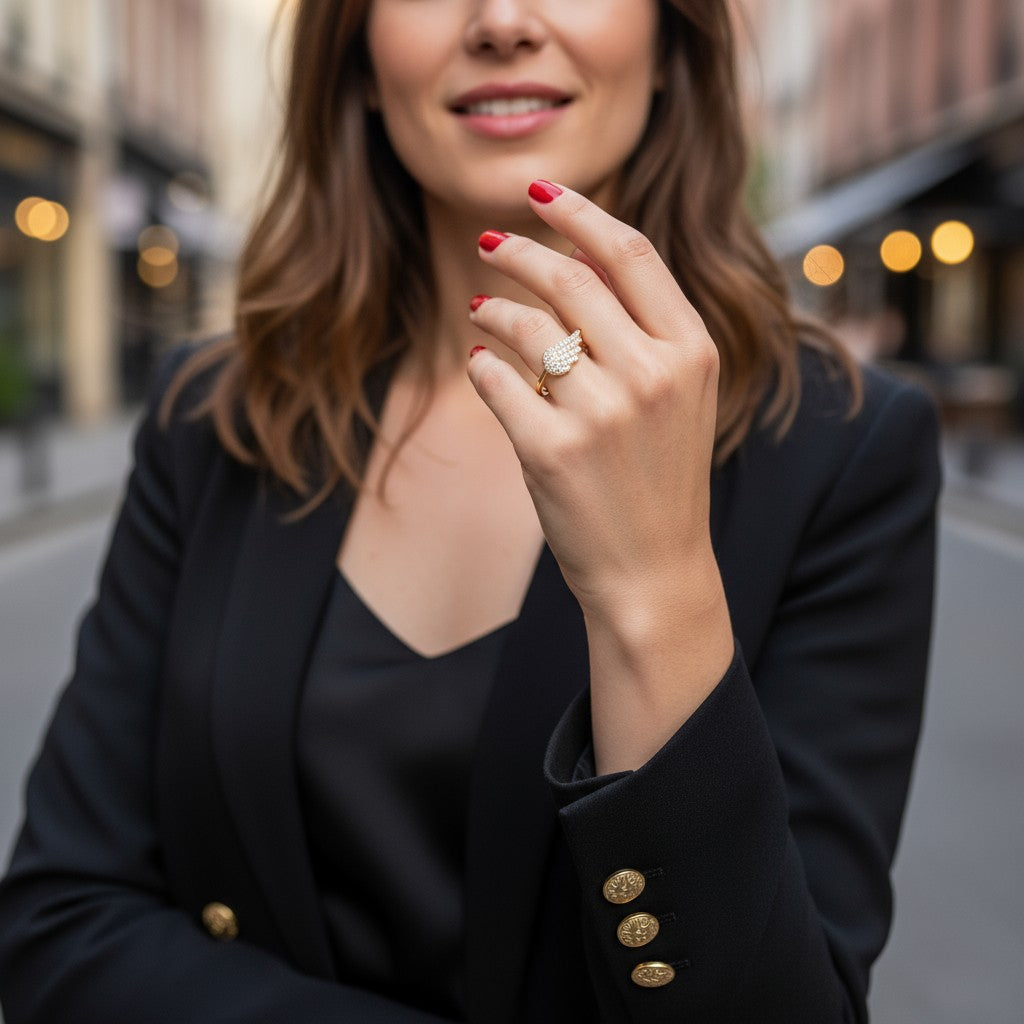 Crystal Angel Ring – Ατσάλινο Δαχτυλίδι με Φτερό Αγγέλου & Ζιργκόν | So Cute by Dimi Χονδρική