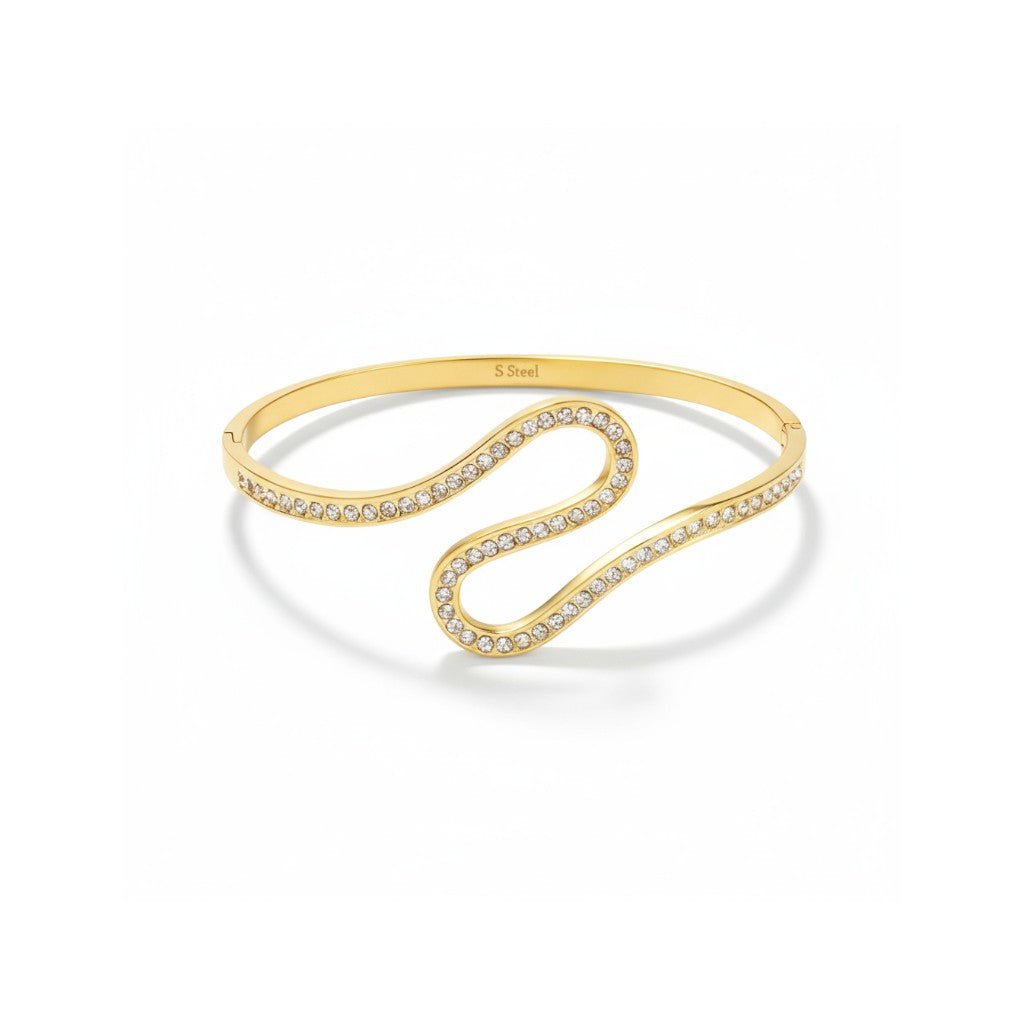 Ατσάλινο βραχιόλι με κυματιστό σχέδιο και ζιργκόν – Crystal Flow Bangle