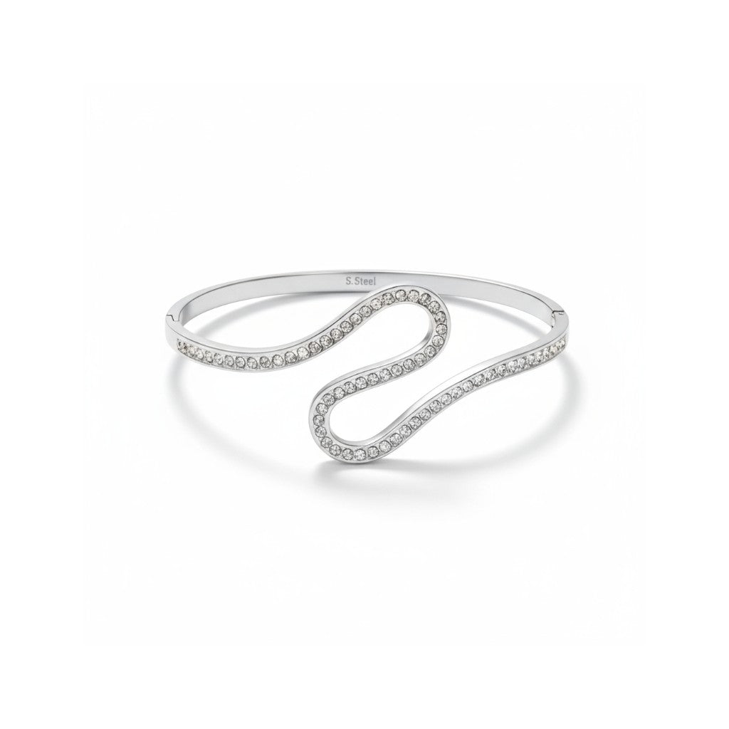 Ατσάλινο βραχιόλι με κυματιστό σχέδιο και ζιργκόν – Crystal Flow Bangle