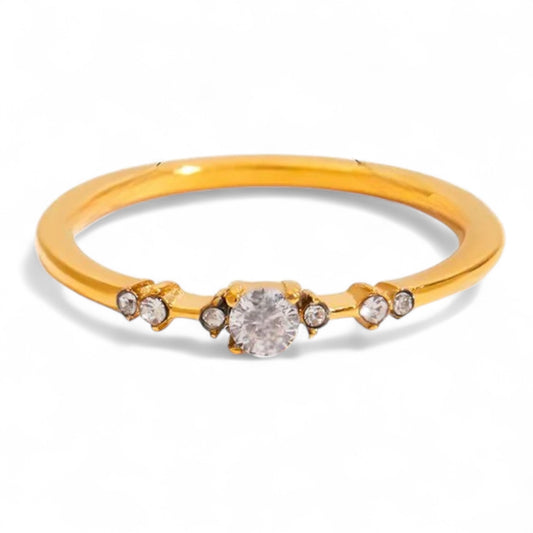Premium ατσάλινο δαχτυλίδι Golden Spark με ζιργκόν και επιχρύσωση – So Cute by Dimi
