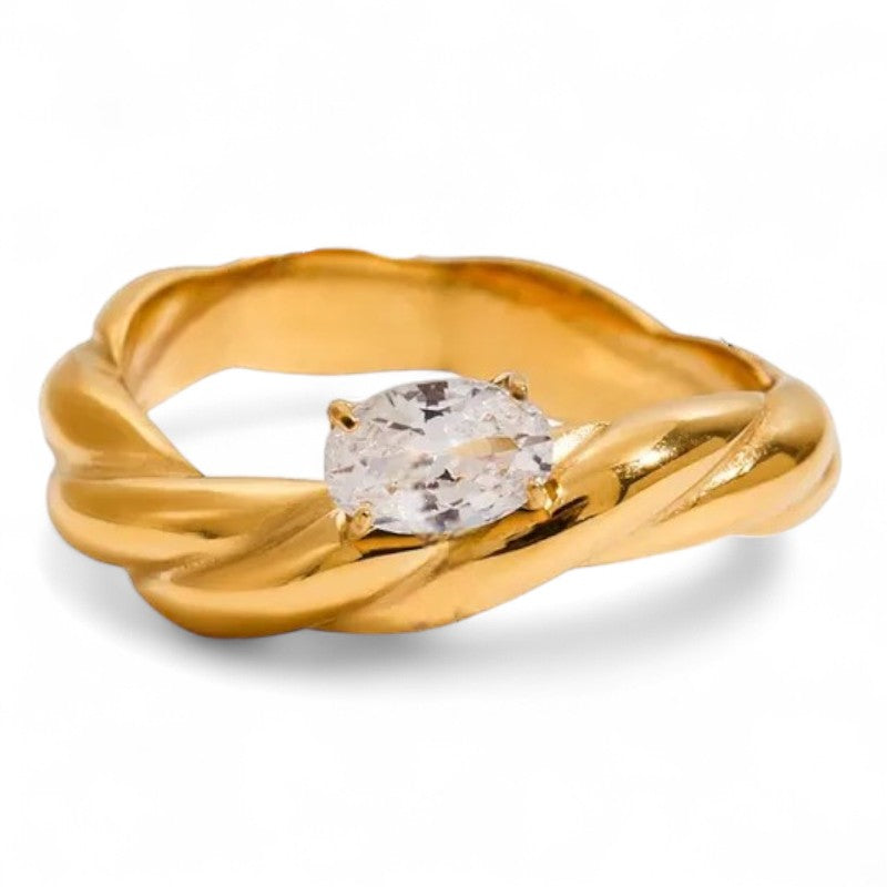 Premium ατσάλινο δαχτυλίδι Twisted Glow με twisted στέλεχος και οβάλ ζιργκόν – So Cute by Dimi