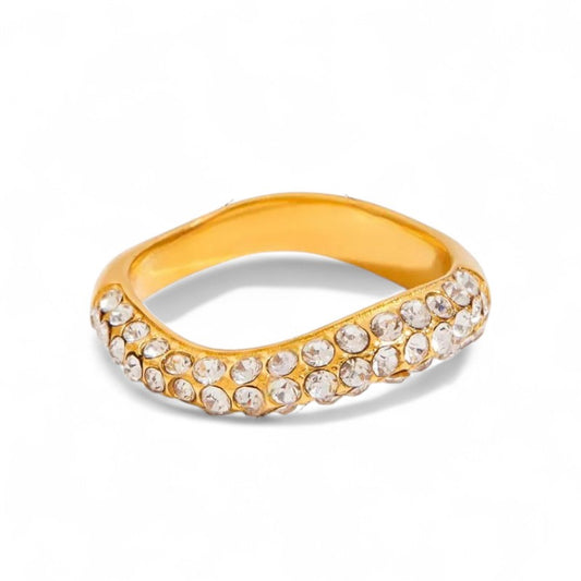 Premium ατσάλινο δαχτυλίδι Crystal Wave με λευκά ζιργκόν – So Cute By Dimi