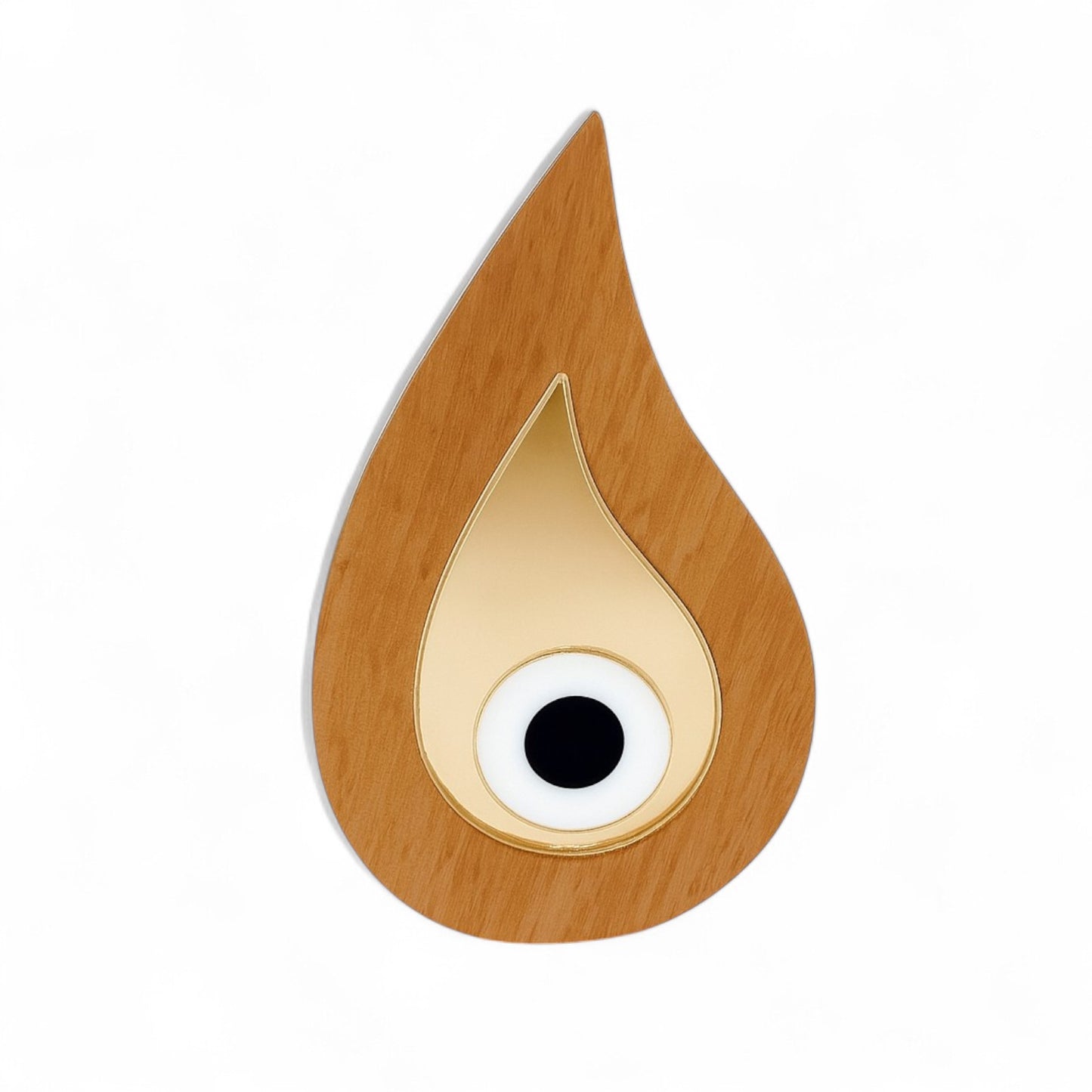 🤍✨ Επιτραπέζιο Γούρι Σταγόνα με Μάτι – Ξύλο & Χρυσό Plexiglass