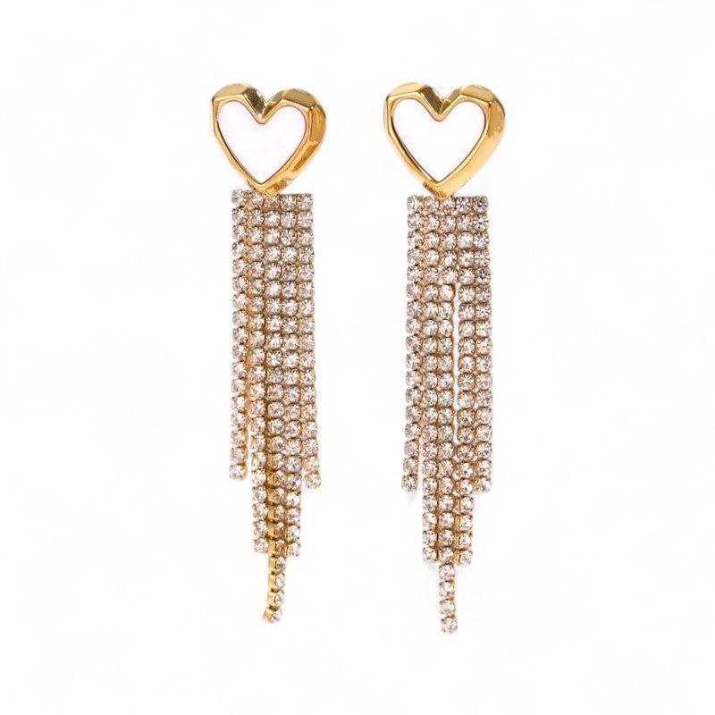 Σκουλαρίκια Tassel Heart από ατσάλι με ζιργκόν – So Cute by Dimi χονδρική