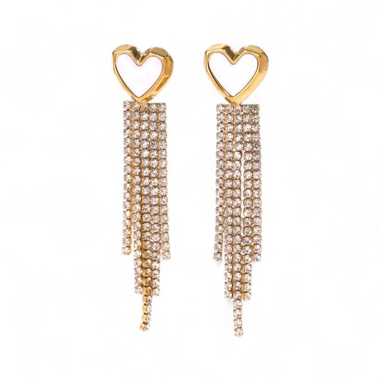 Σκουλαρίκια Tassel Heart από ατσάλι με ζιργκόν – So Cute by Dimi χονδρική