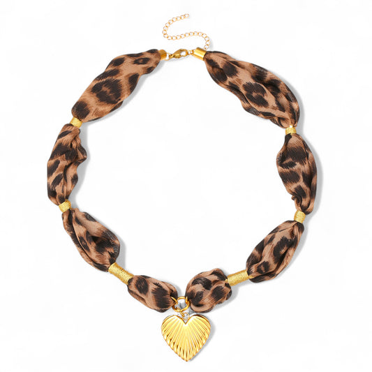 Κολιέ animal print με χρυσή καρδιά από ατσάλι – Χονδρική So Cute by Dimi