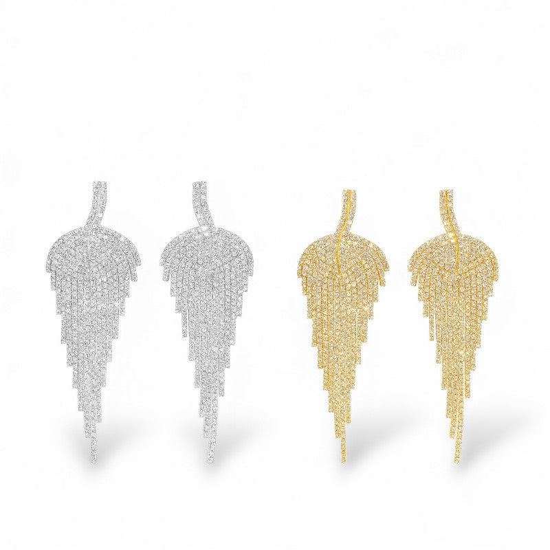 Σκουλαρίκια leaf tassel με rhinestones σε χρυσό & ασημί – Χονδρική So Cute by Dimi