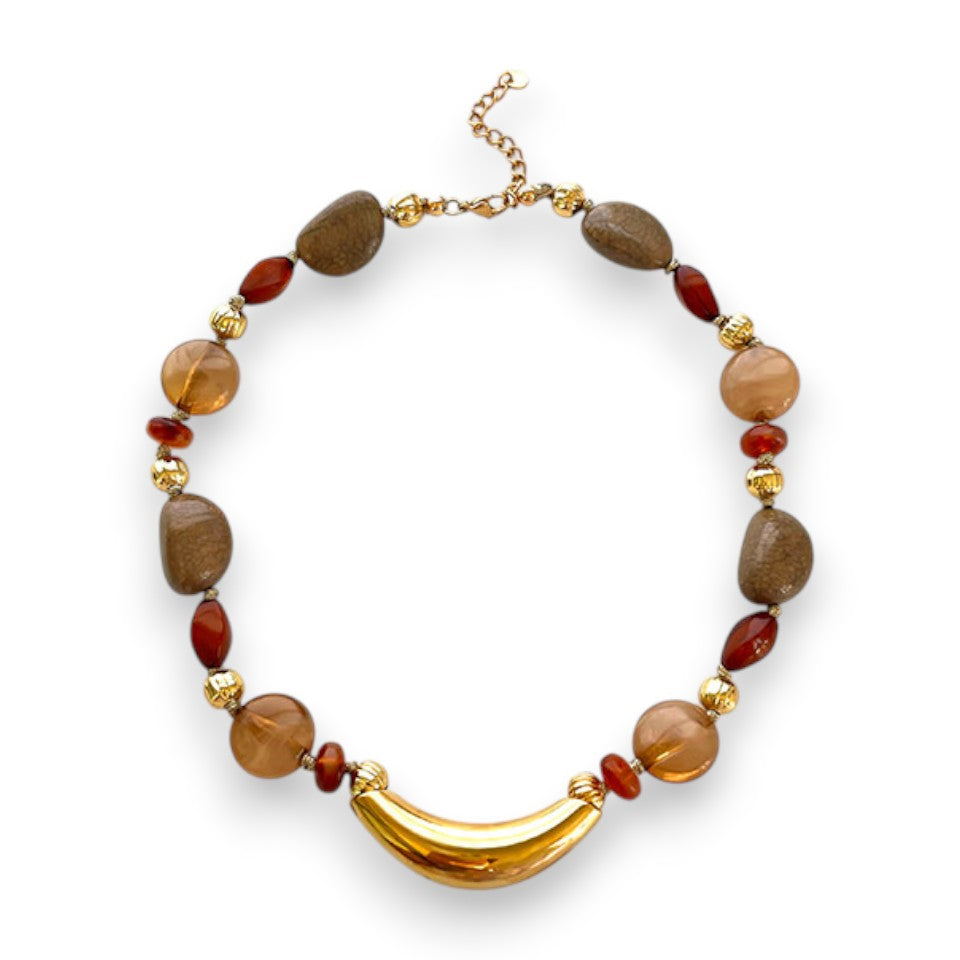 Ατσάλινο κολιέ με resin πέτρες και χρυσό μοτίφ – Χονδρική So Cute by Dimi