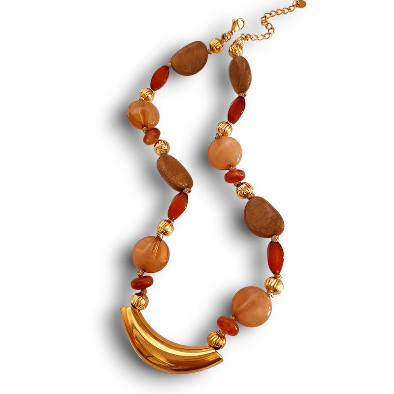 Ατσάλινο κολιέ με resin πέτρες και χρυσό μοτίφ – Χονδρική So Cute by Dimi