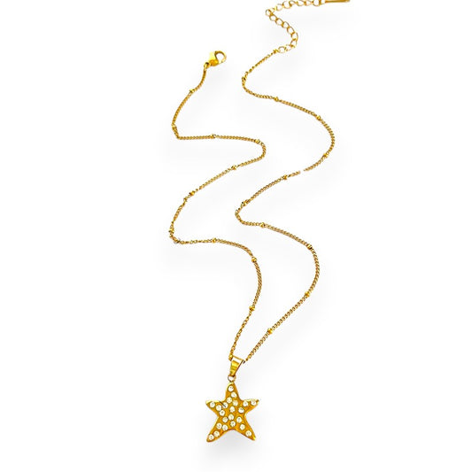 Ατσάλινο κολιέ με χρυσό αστέρι και κρύσταλλα – Χονδρική So Cute by Dimi