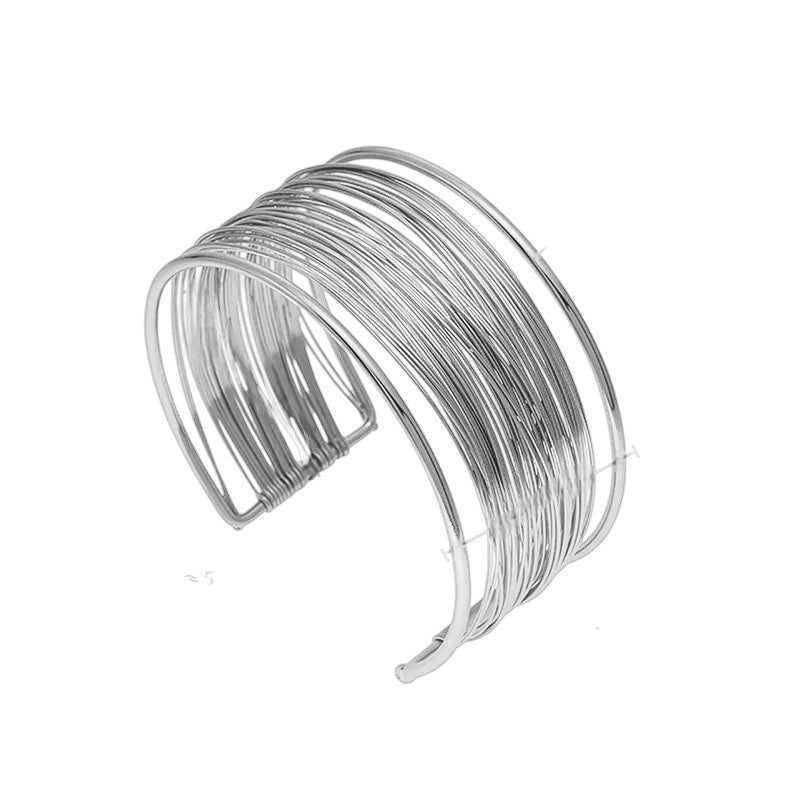 Ατσάλινο λεπτό cuff βραχιόλι multi-wire σε χρυσό και ασημί – Χονδρική So Cute by Dimi