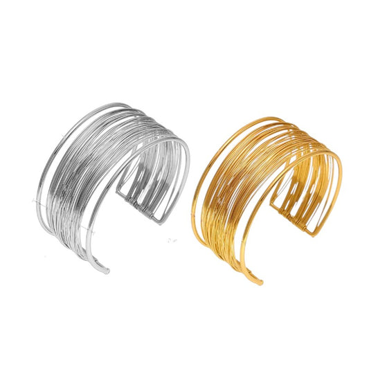 Ατσάλινο λεπτό cuff βραχιόλι multi-wire σε χρυσό και ασημί – Χονδρική So Cute by Dimi