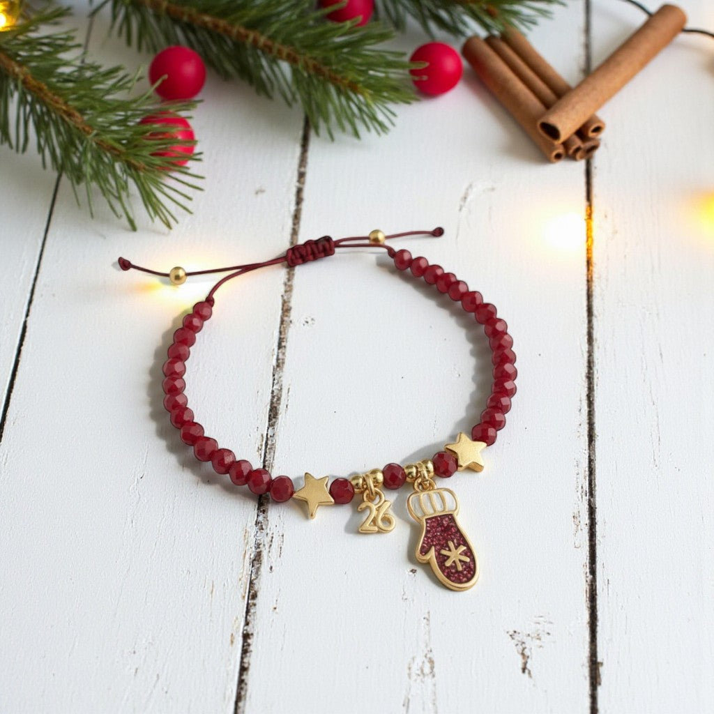 Χονδρική So Cute by DImi χειροποίητο βραχιόλι-γούρι με κρυστάλλινες χάντρες, αστέρια και γιορτινό γαντάκι