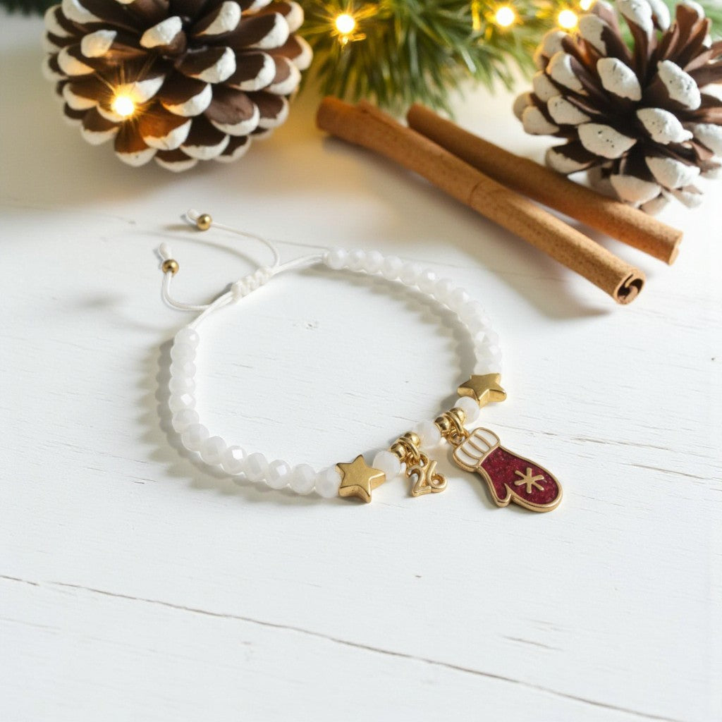 Χονδρική So Cute by DImi χειροποίητο βραχιόλι-γούρι με κρυστάλλινες χάντρες, αστέρια και γιορτινό γαντάκι