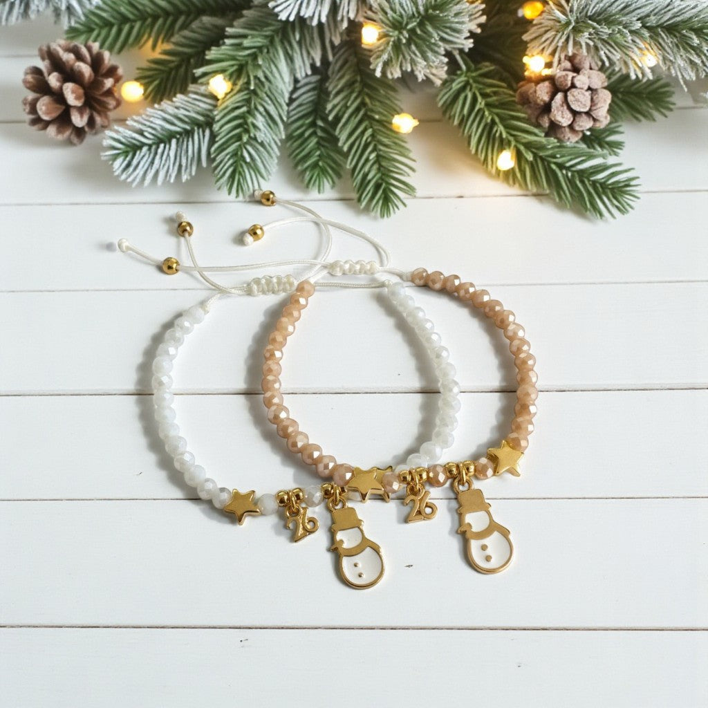 Χριστουγεννιάτικο βραχιόλι-γούρι με χάντρες και χιονανθρωπάκι, So Cute by Dimi.
