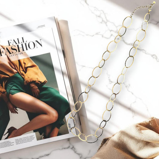 Ατσάλινο κολιέ με σφυρήλατους oval κρίκους σε χρυσό – So Cute Wholesale