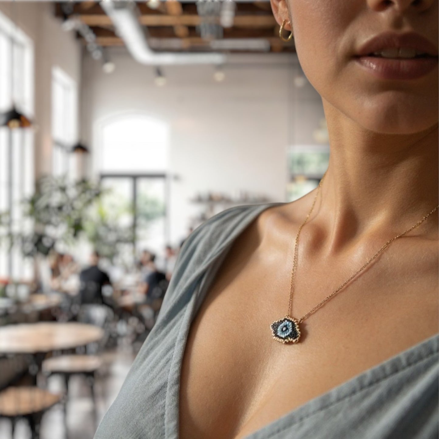 Χρυσό ατσάλινο κολιέ με eye charm Miyuki So Cute by Dimi