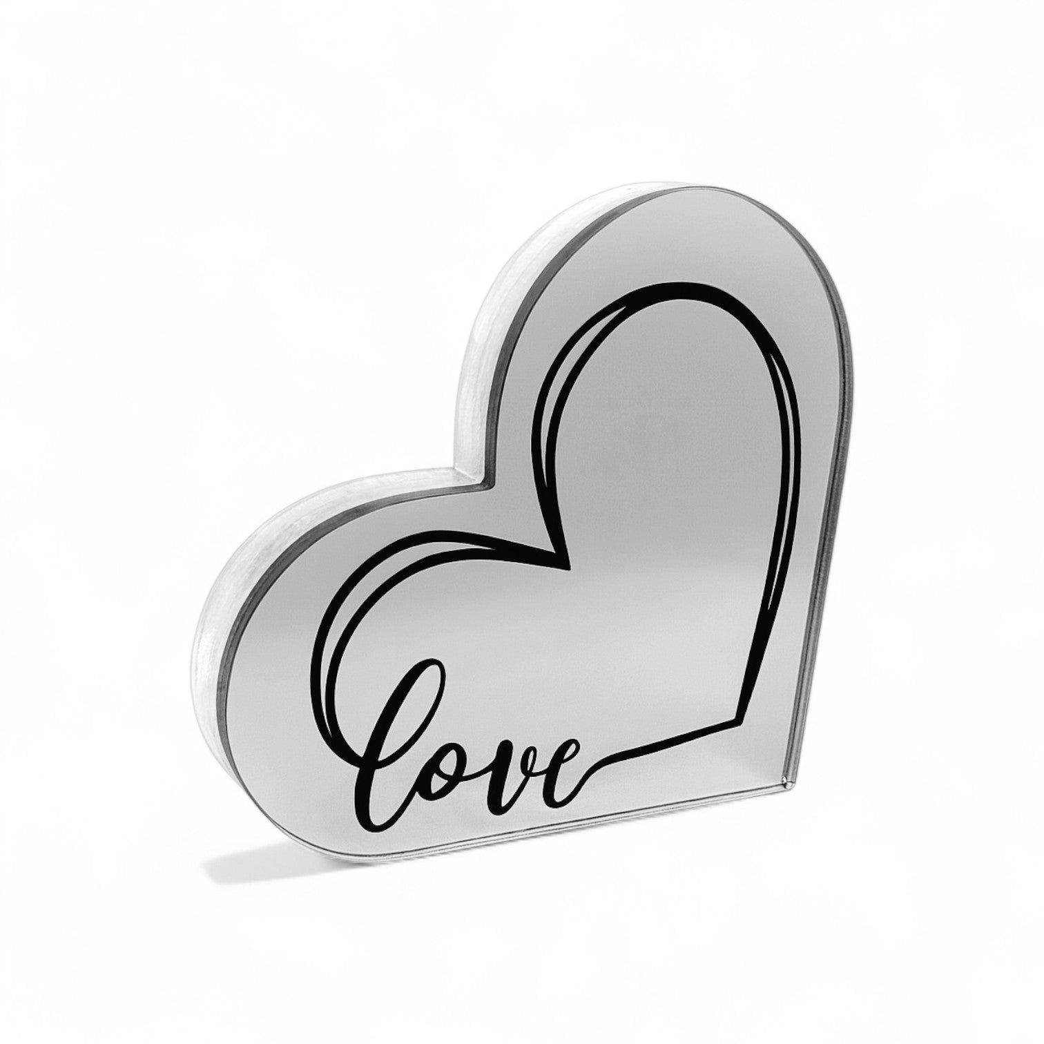 Χονδρικό γούρι καρδιά “Love” plexiglass καθρέφτης ασημί - So ute by Dimi