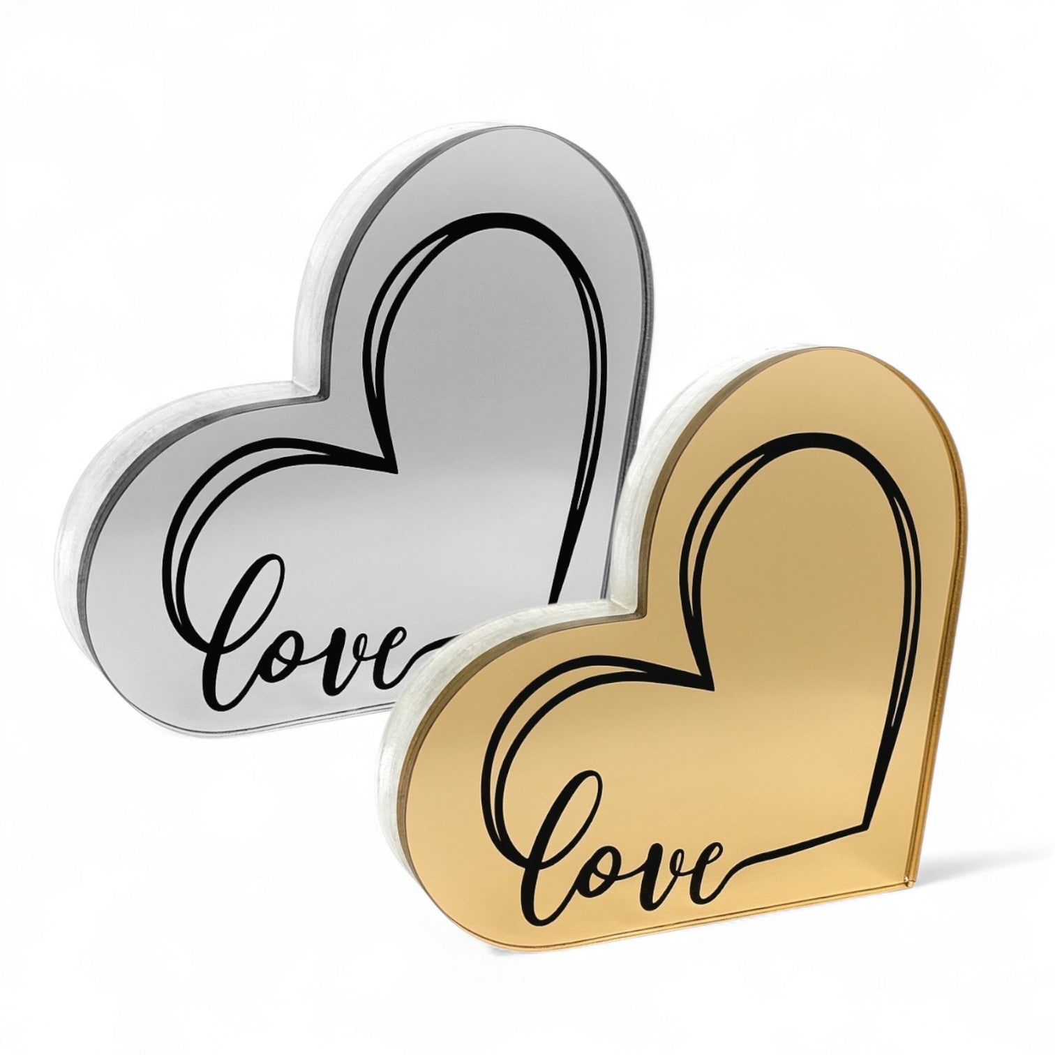 Χονδρικό γούρι καρδιά “Love” plexiglass καθρέφτης χρυσό και ασημί-So CUte by DImi