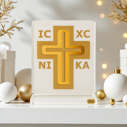 🕊️  Επιτραπέζιο Γούρι Σταυρός IC XC NI KA – Plexiglass Καθρέφτης 2026