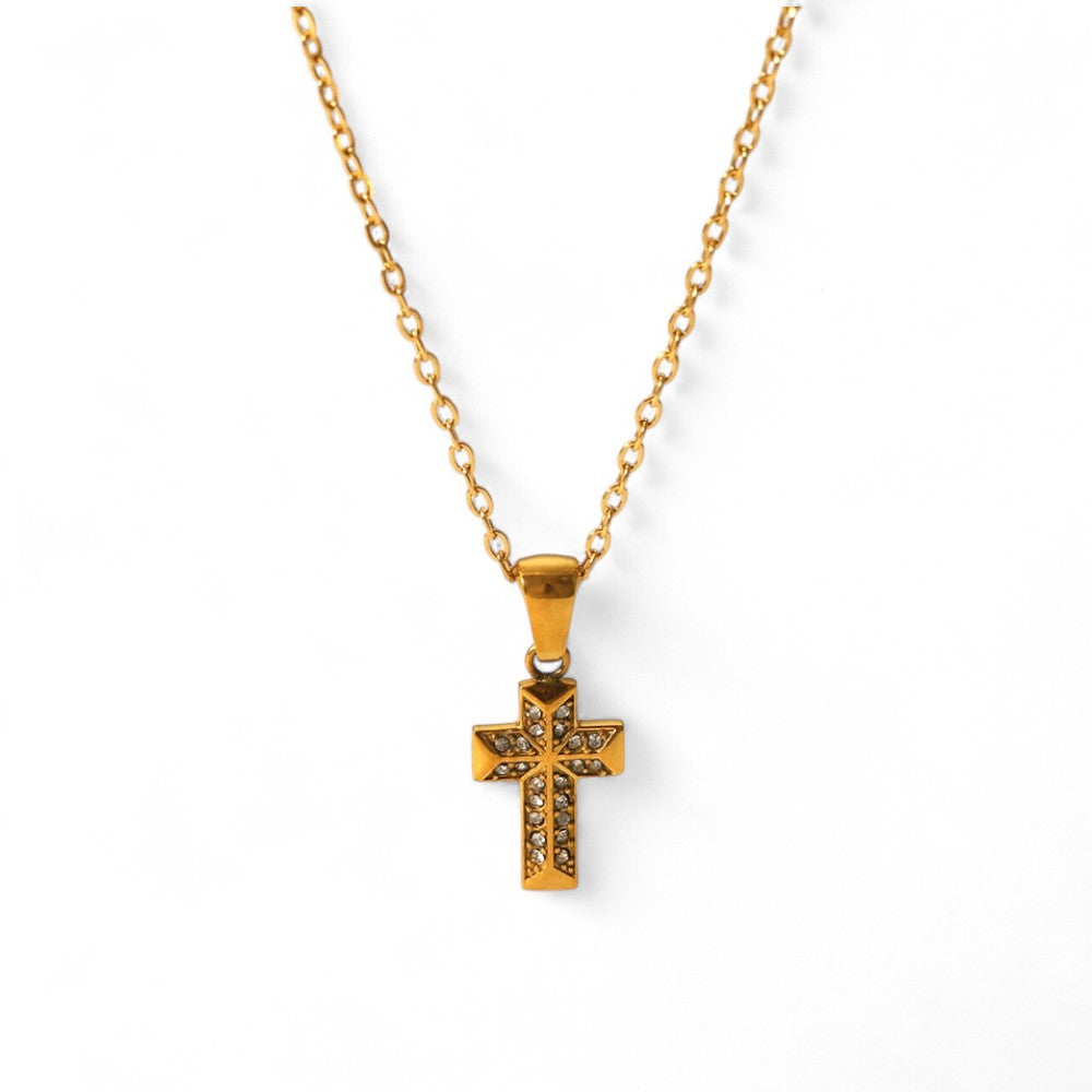 Χονδρικό Zircon Cross Mini – κολιέ σταυρός με ζιργκόν από επιχρυσωμένο ατσάλι – So Cute by Dimi