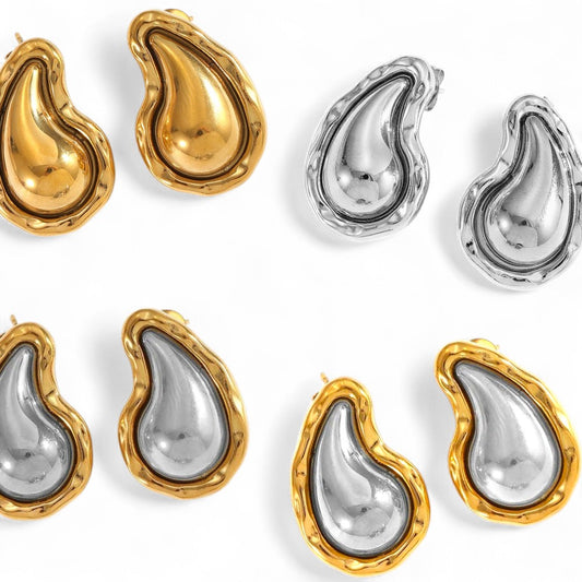 💎🕒 Liquid Drop Earrings – Σκουλαρίκια Σταγόνα από Ατσάλι