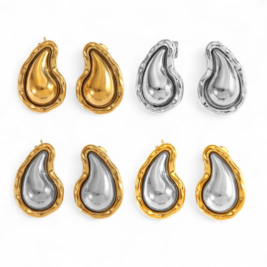 💎🕒 Liquid Drop Earrings – Σκουλαρίκια Σταγόνα από Ατσάλι