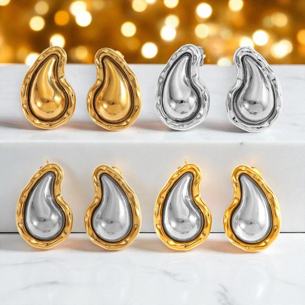 💎🕒 Liquid Drop Earrings – Σκουλαρίκια Σταγόνα από Ατσάλι