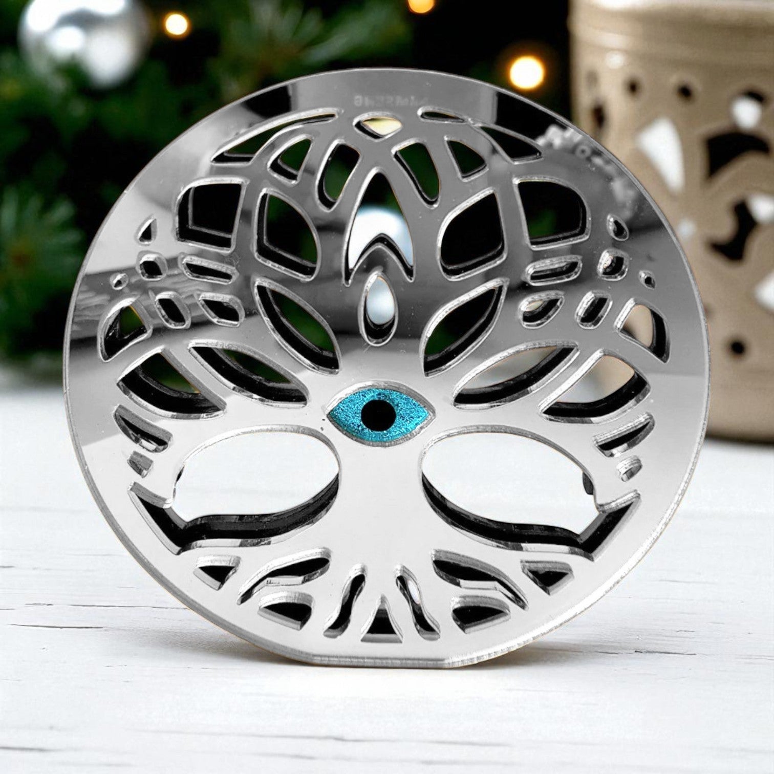 Επιτραπέζιο γούρι δέντρο ζωής από ασημί plexiglass καθρέφτη με μάτι – Χονδρική So Cute by Dimi