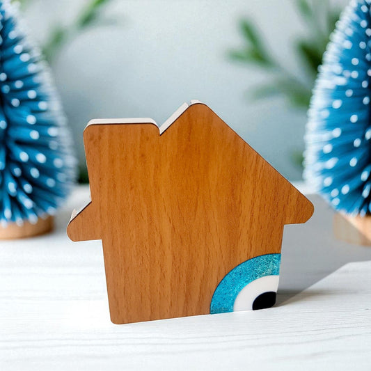 Επιτραπέζιο Γούρι Σπιτάκι με Μάτι – Ξύλο & Plexiglass