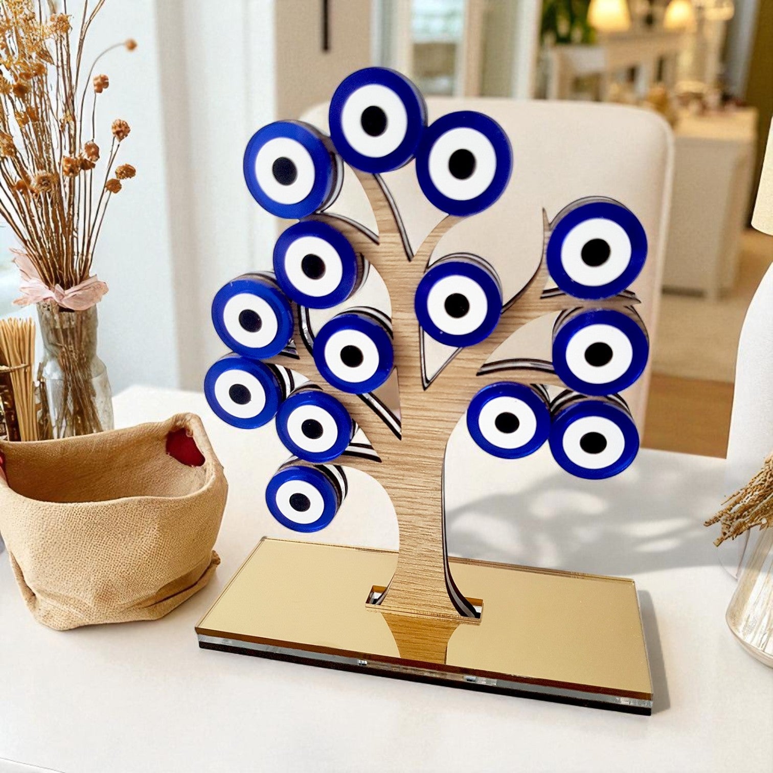 Επιτραπέζιο γούρι δέντρο από ξύλο με μάτια plexiglass μπλε – Χονδρική So Cute by Dimi